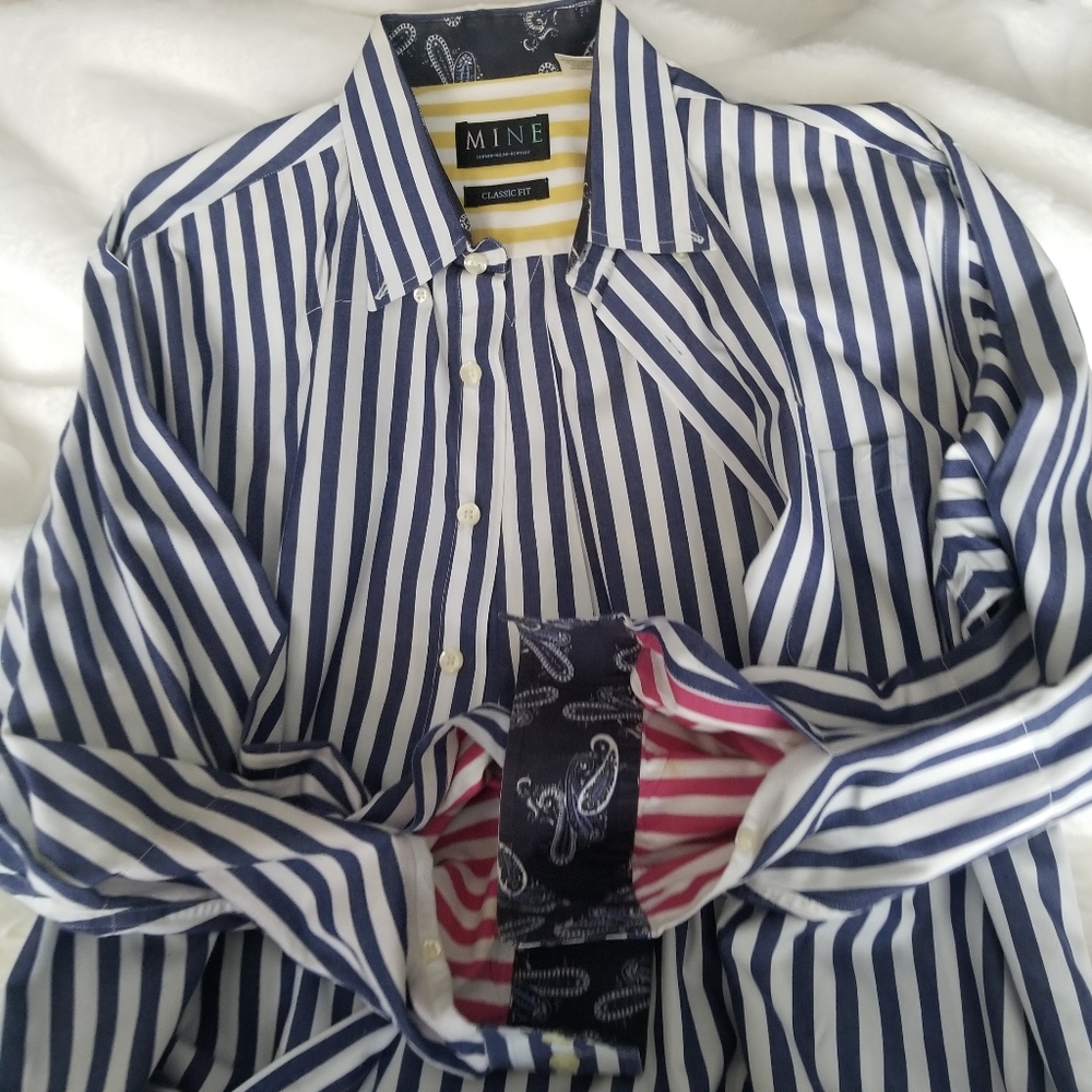 Mine mens blue striped sz large designer shirt in excellent  used condition